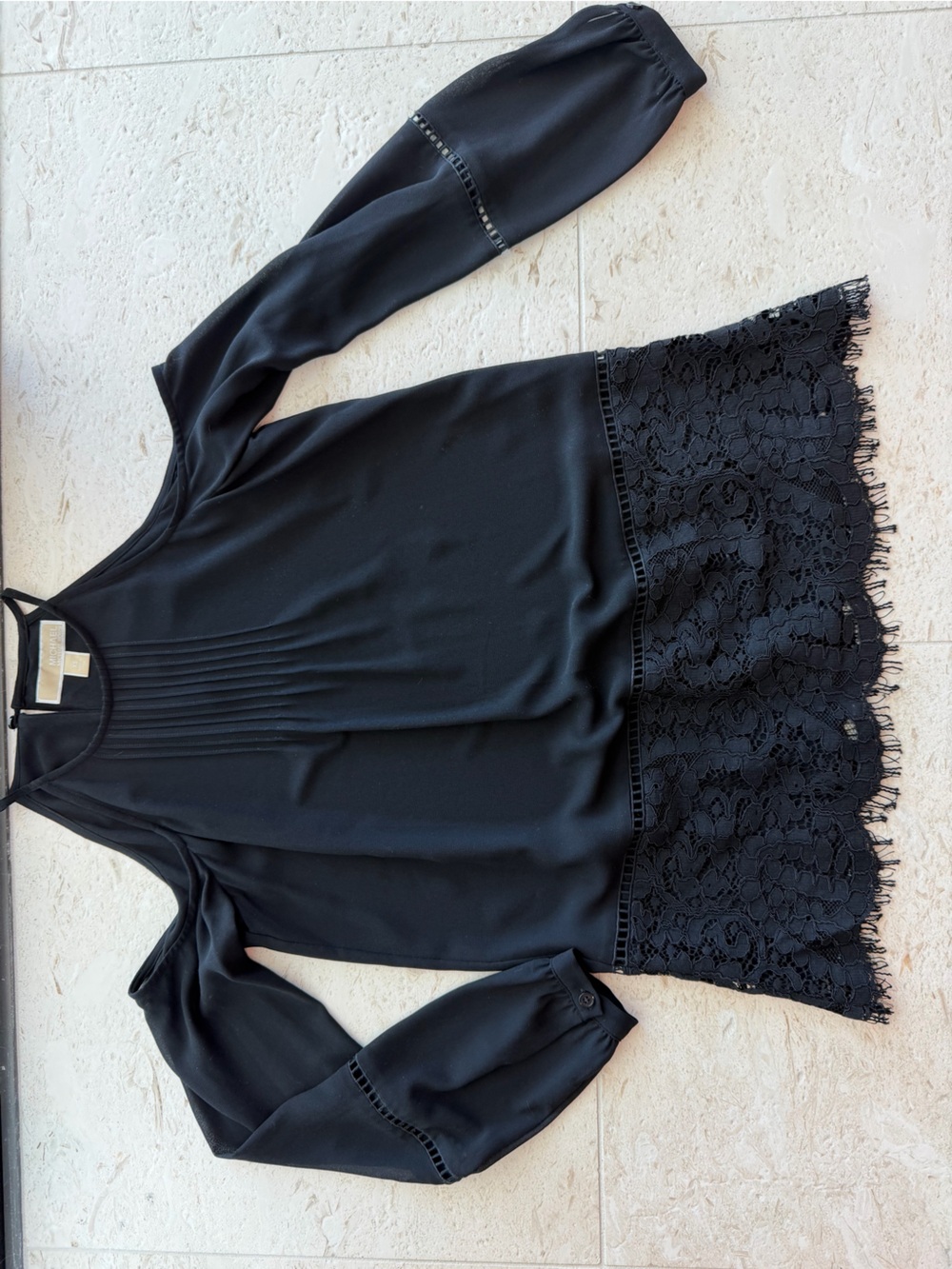 Michael Kors Black Cut Out Shoulders Lace Hem Tunic